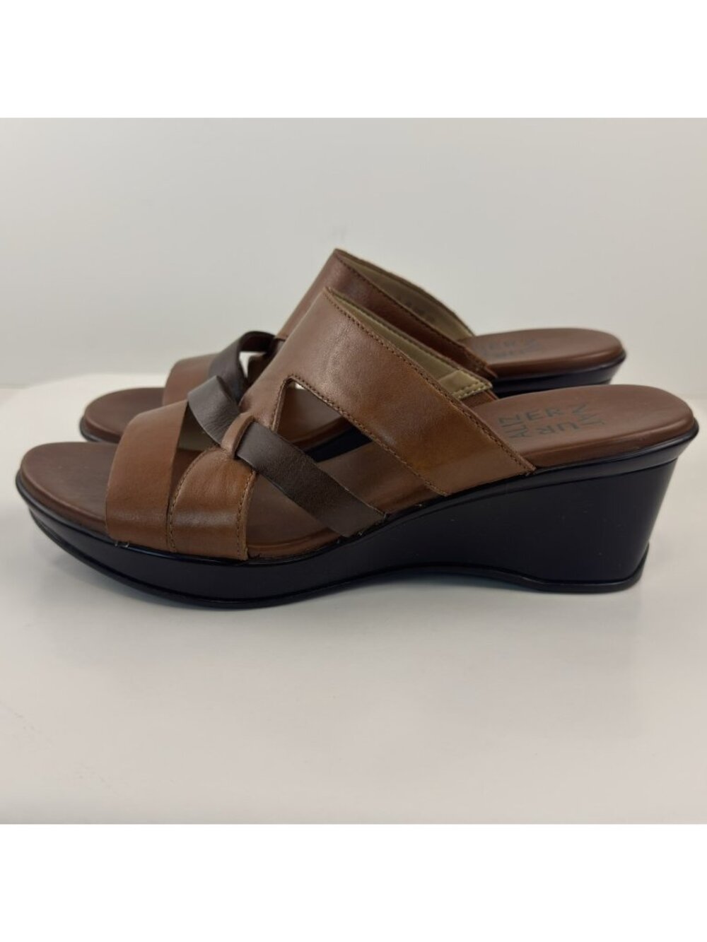 Naturalizer Vivy Wedge Sandals Womens Sz 7.5M Brown Leather Strappy Comfort